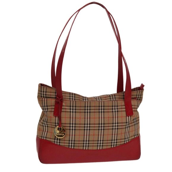 Burberrys Nova Check Tote Bag Canvas Beige Red Auth 78424 - Picture 1 of 16